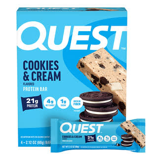 Quest Nutrition, Protein Bar, Cookies & Cream, 4 Bars, 2.12 oz (60 g) Each