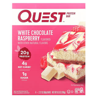 Quest Nutrition, Barrita proteica, Chocolate blanco y frambuesa, 4 barritas, 60 g (2,12 oz) cada una