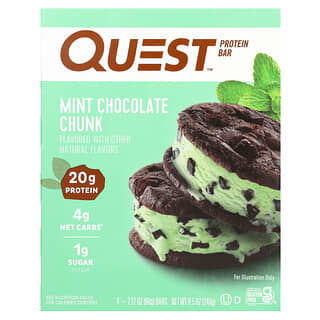 Quest Nutrition, Barrita proteica, Menta y trozos de chocolate, 4 barritas, 60 g (2,12 oz) cada una