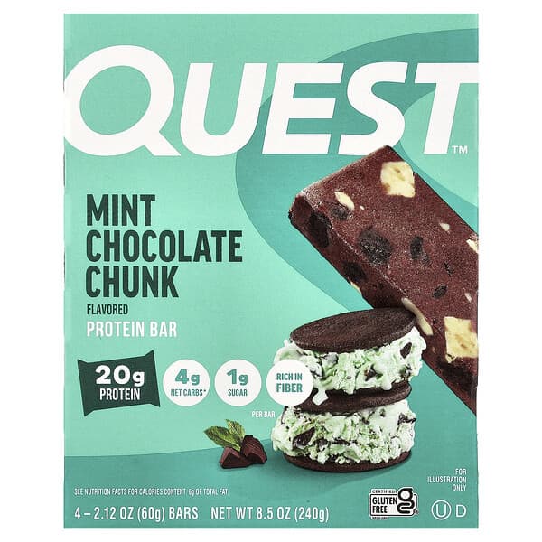 Quest Nutrition, 프로틴바, 민트 초콜릿 청크, 바 4개, 개당 60g(2.12oz)