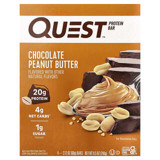 Quest Nutrition, Barre protéinée, Chocolat et beurre de cacahuète, 4 barres, 60 g chacune