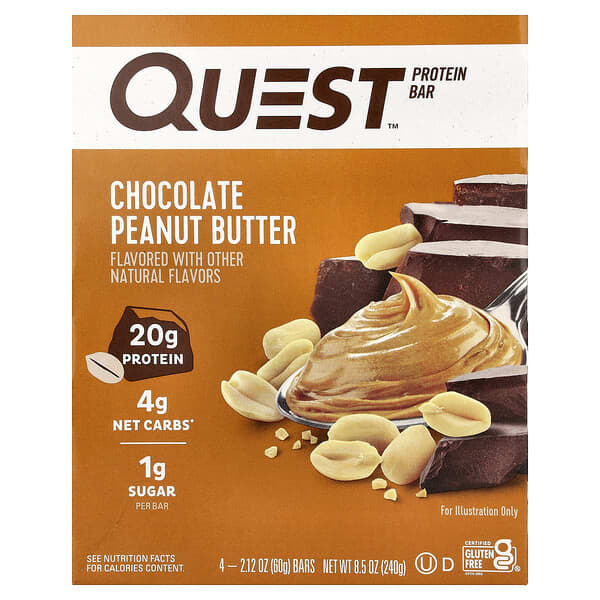 Quest Nutrition, 프로틴바, 초콜릿 땅콩 버터, 바 4개, 각 60g(2.12oz)