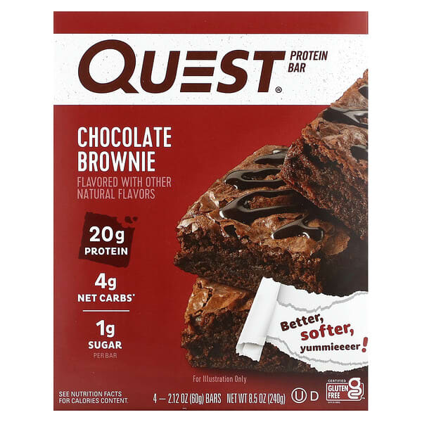 Quest Nutrition, 蛋白棒，巧克力布朗尼，4 根，每根 2.12 盎司（60 克）