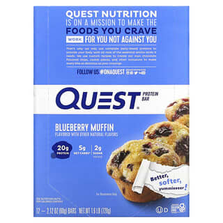 Quest Nutrition, لوح بروتين، بنكهة فطيرة التوت الأزرق، 12 لوحًا، 2.12 أونصة (60 جم) لكل لوح