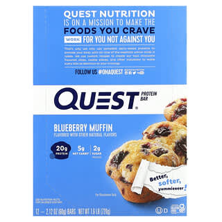 Quest Nutrition, протеиновый батончик, вкус кекса с голубикой, 12 батончиков по 60 г (2,12 унции)