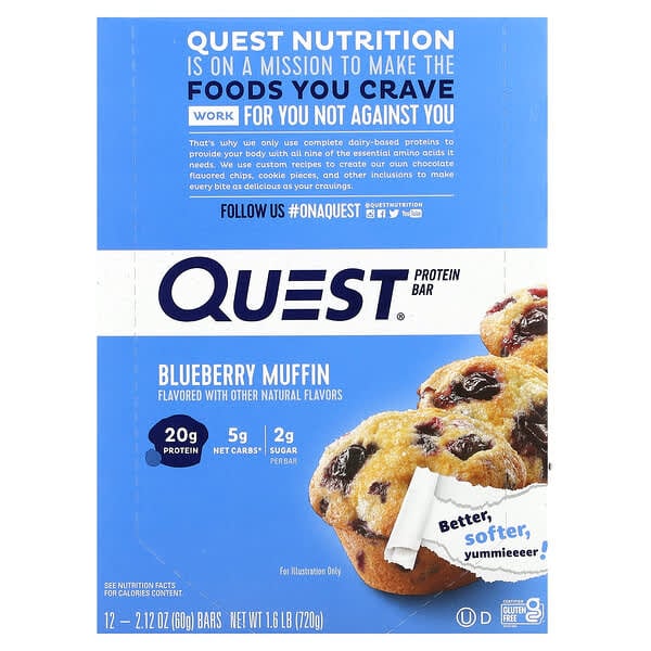 Quest Nutrition, 蛋白棒，藍莓鬆餅味，12 根，每根 2.12 盎司（60 克）
