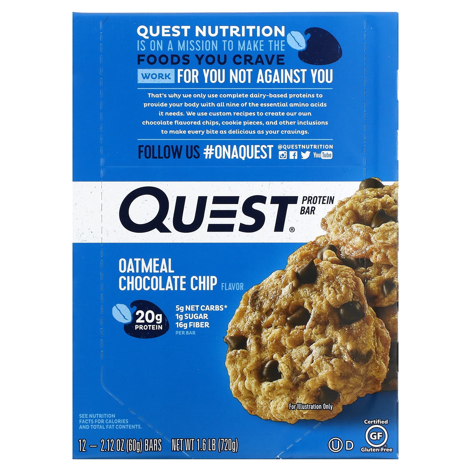 Quest Nutrition, Protein Bar, Oatmeal Chocolate Chip, 12 Bars, 2.12 oz ...