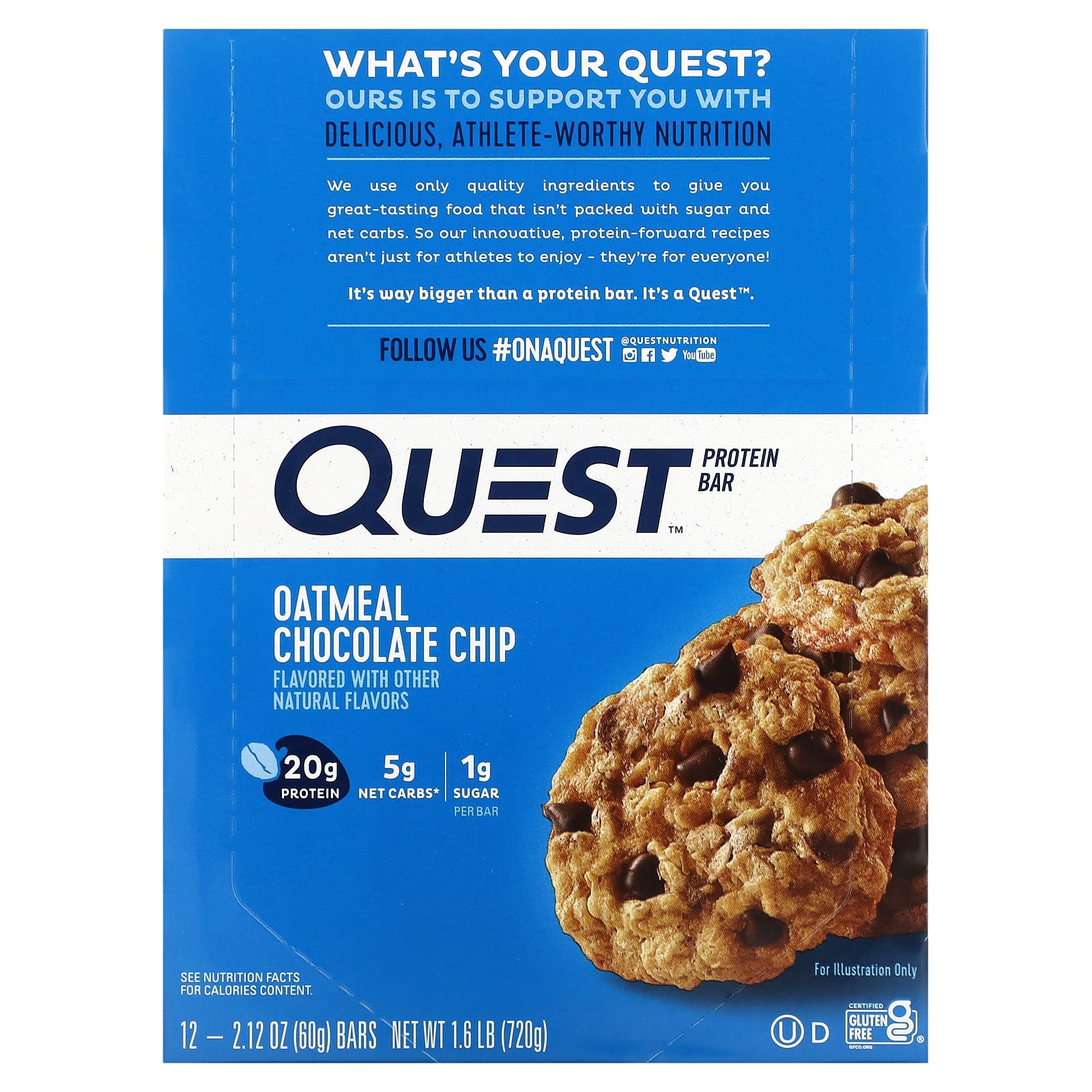 Quest Nutrition Protein Bar Oatmeal Chocolate Chip Bars Oz