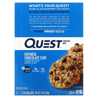 Quest Nutrition, Quest Protein Bar, Oatmeal Chocolate Chip, 12 Bars, 2.12 oz (60 g) Each