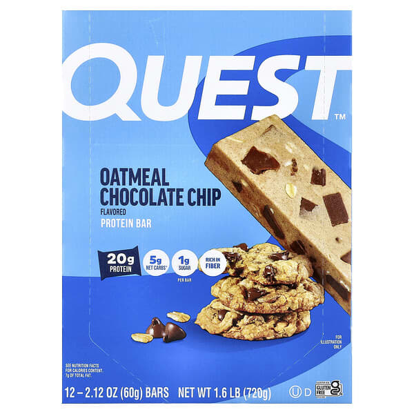 Quest Nutrition, протеиновый батончик, со вкусом овсяно-шоколадного печенья, 12 батончиков, весом 60 г (2,12 унции) каждый