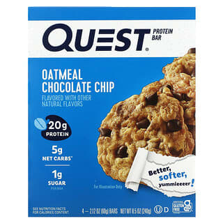 Quest Nutrition, Protein Bar, Oatmeal Chocolate Chip, 4 Bars, 2.12 oz (60 g) Each