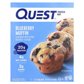 Quest Nutrition, Barre protéinée, Muffin à la myrtille, 4 barres, 60 g pièce