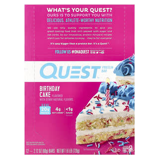 Quest Nutrition, Protein Bar, Birthday Cake, 12 Bars, 2.12 oz (60 g) Each