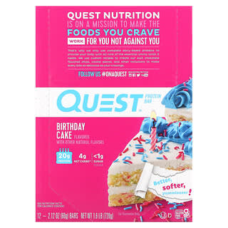 Quest Nutrition, Camilan Tinggi Protein, Kue Ulang Tahun, 12 Bungkus, Masing-masing 60 g (2,12 ons)