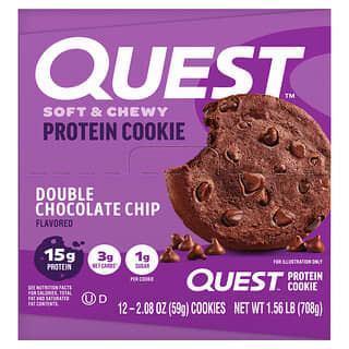 Quest Nutrition, Protein Cookie, Double Chocolate Chip, Protein-Cookie, doppelte Schokoladenstückchen, 12 Kekse, je 59 g (2,08 oz.).