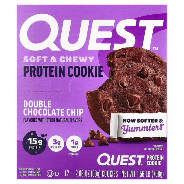 Quest Nutrition Protein Cookie, Double Chocolate Chip, 12 Cookies, 2.08 oz (59 g) Each