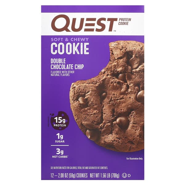 Quest Nutrition, Protein Cookie, Double Chocolate Chip, 12 Cookies, 2.08 oz (59 g) Each