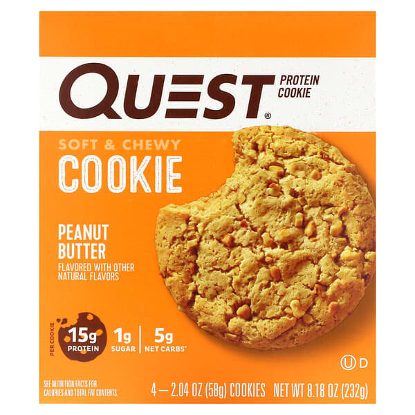Quest Nutrition, Protein Cookie, Peanut Butter, 4 Pack, 2.04 oz (58 g) Each