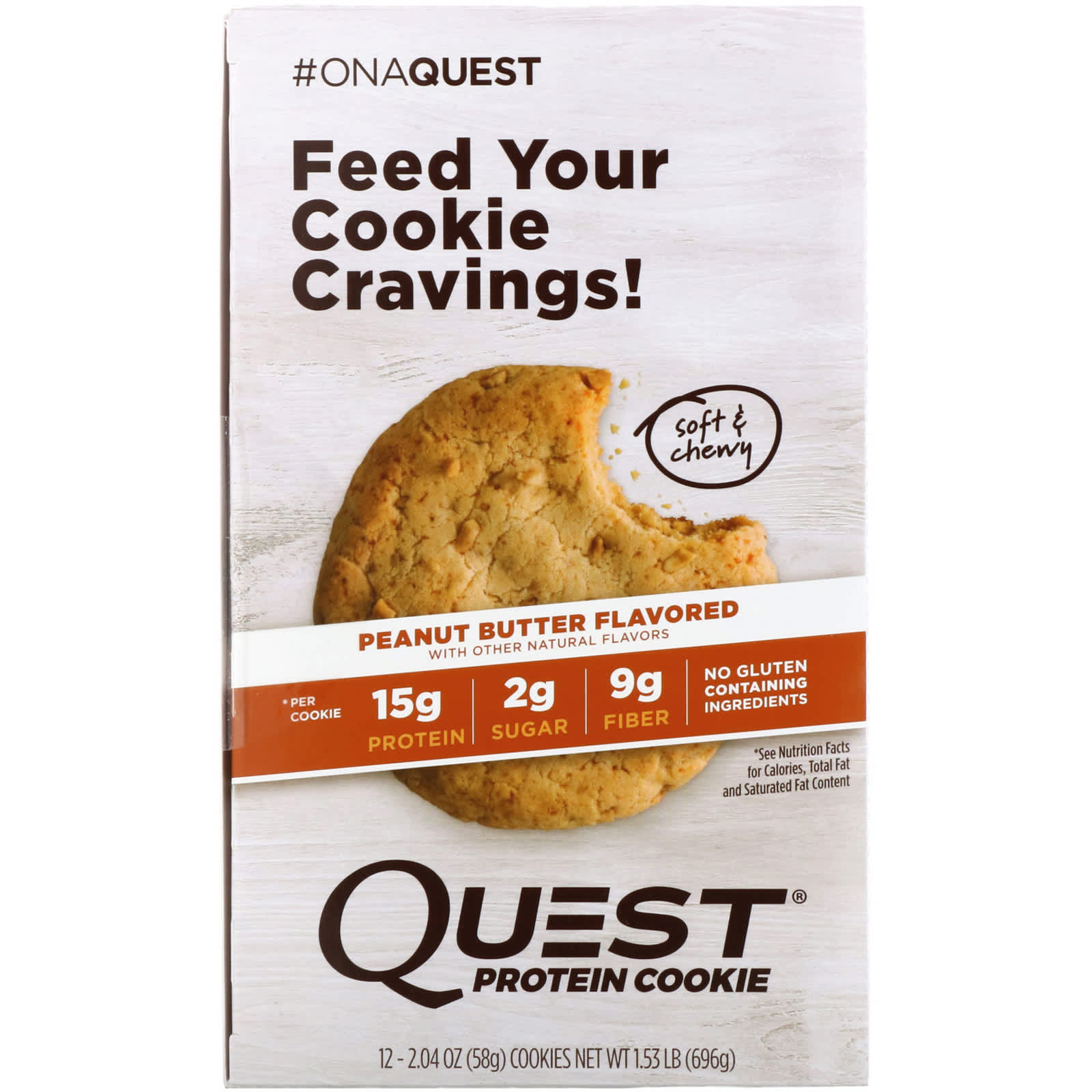 Quest Nutrition, Protein Cookie, Peanut Butter, 12 Pack, 2.04 oz (58 g