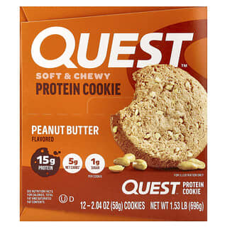 Quest Nutrition, Proteiinikeksi, maapähkinävoi, 12 keksiä, 58 g/kpl