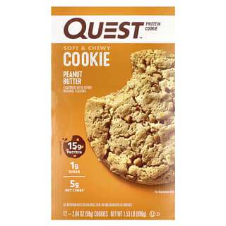 Quest Nutrition, Cookie de Proteína, Manteiga de Amendoim, 12 Cookies, 58 g (2,04 oz) Cada