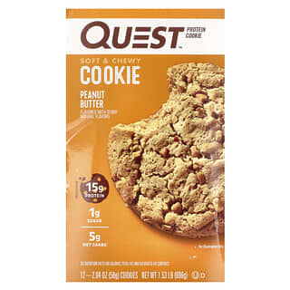 Quest Nutrition‏, עוגיית חלבון, חמאת בוטנים, 12 עוגיות, 58 גרם (2.04 אונקיות) כל אחת