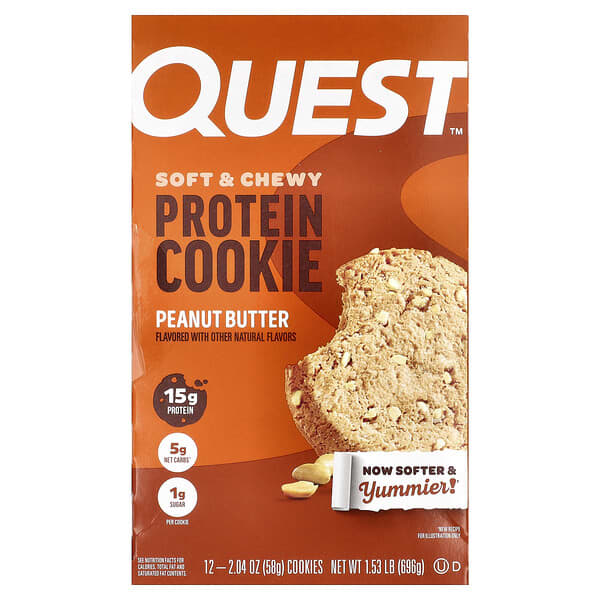 Quest Nutrition Protein Cookie, Peanut Butter, 12 Cookies, 2.04 oz (58 g) Each