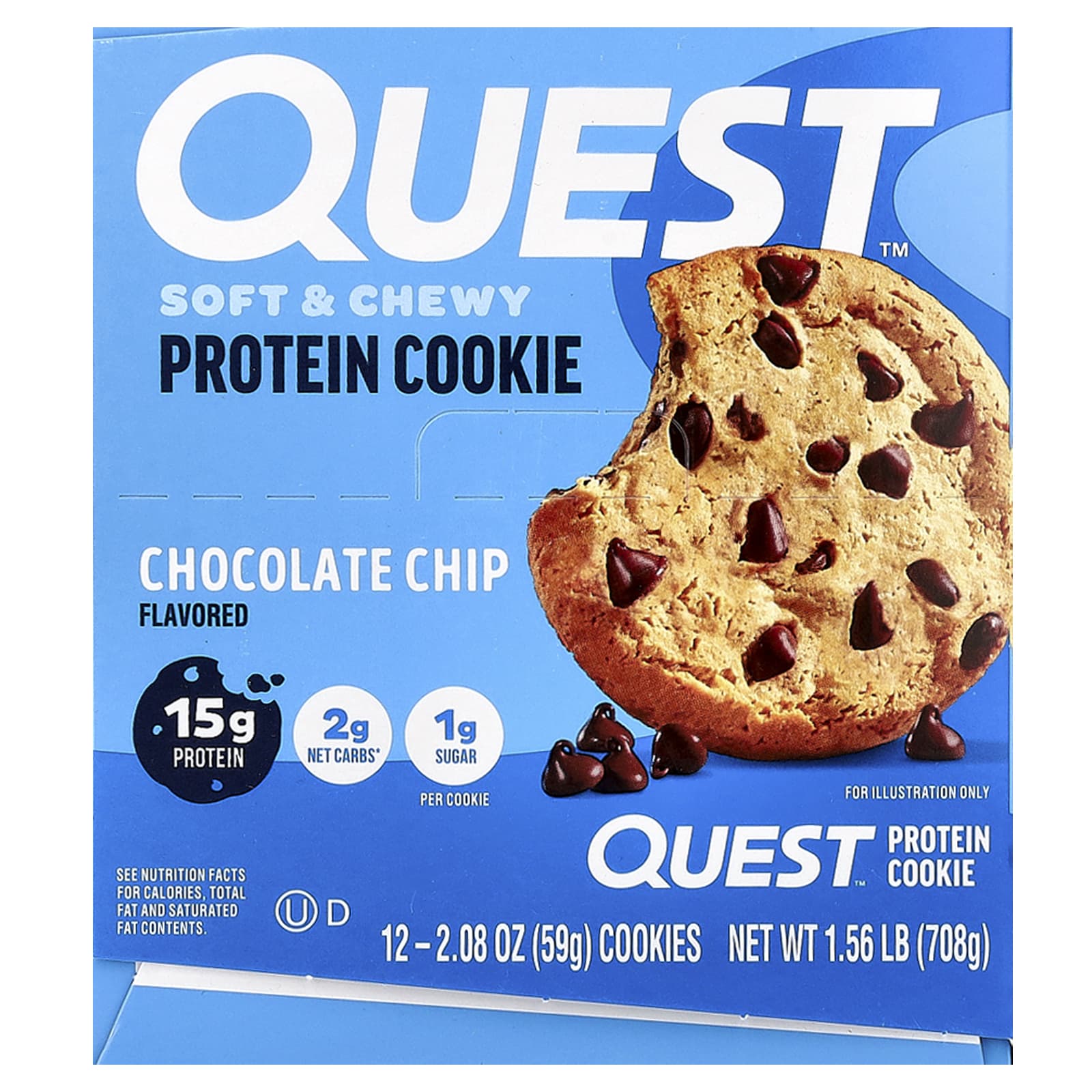 プロテインクッキー、チョコレートチップ、12枚、各59g（2.08オンス）