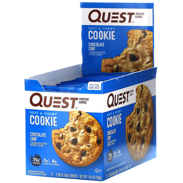 Quest Nutrition, Protein Cookie, Chocolate Chip, 12 Pack, 2.08 oz (59 g ...