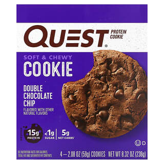 Quest Nutrition, Biscoito de Proteína, Lascas de Chocolate Dobro, Pacote com 4, 59 g (2,08 oz) Cada