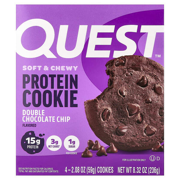 Quest Nutrition, Proteínová sušienka, dvojitá čokoládová lupienka, 4 sušienky, každá po 59 g