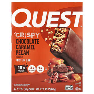 Quest Nutrition, Barrita proteica, Chocolate, caramelo y pacanas crujientes, 4 barritas, 60 g (2,12 oz) cada una