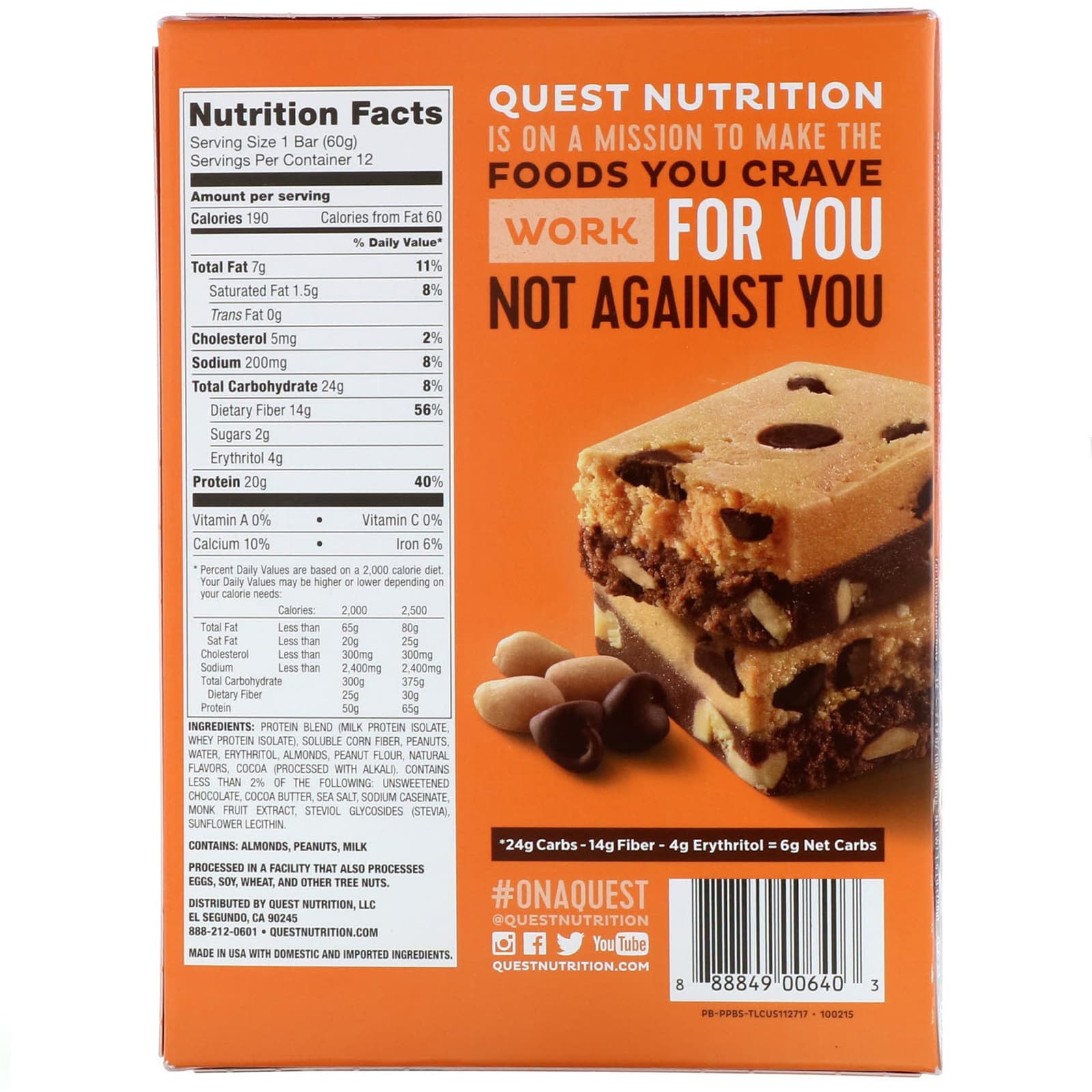 Quest Nutrition, протеиновый батончик, арахисовая паста и брауни, 12 ...