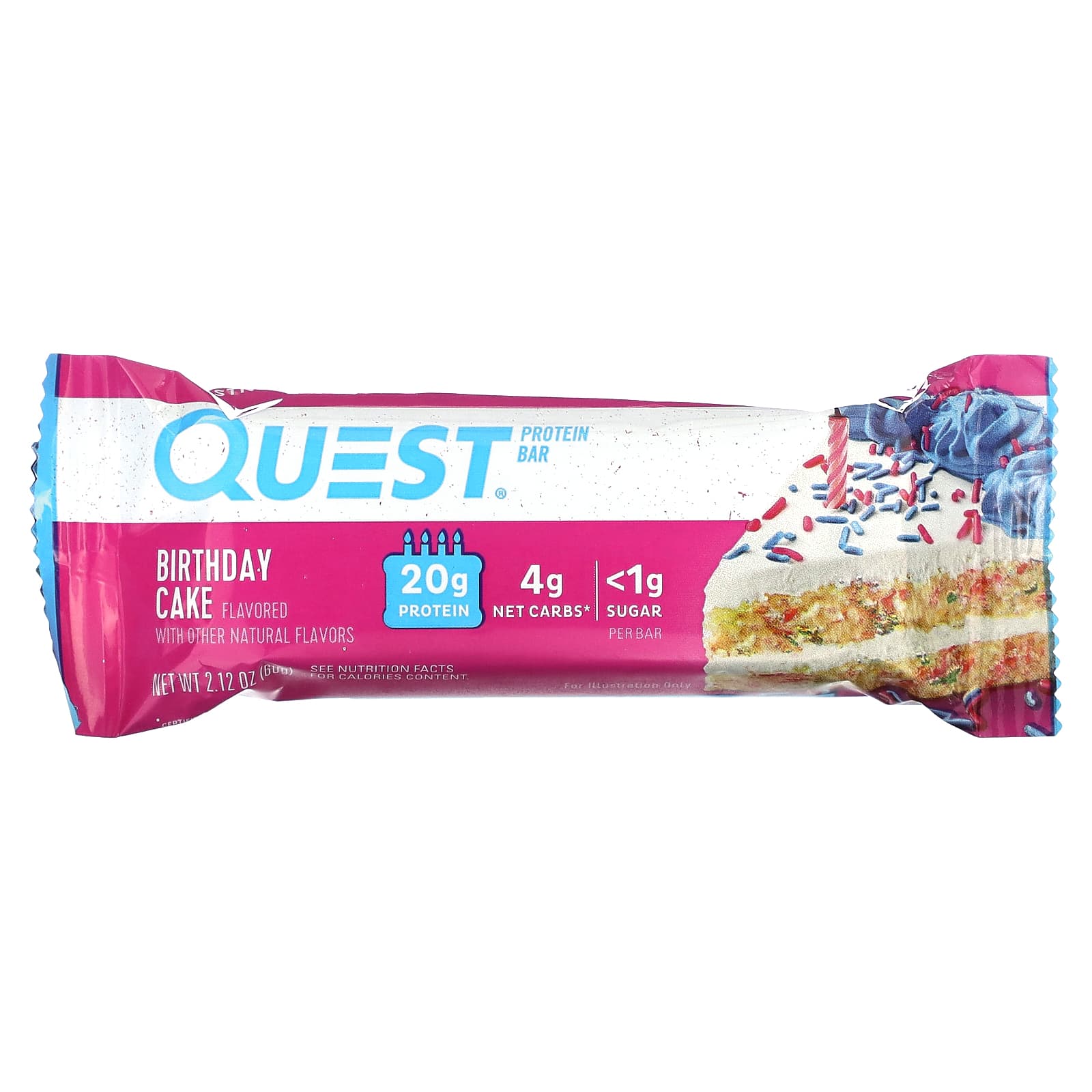 Quest Nutrition, Protein Bar, Birthday Cake, 4 Bars, 2.12 oz (60 g) Each