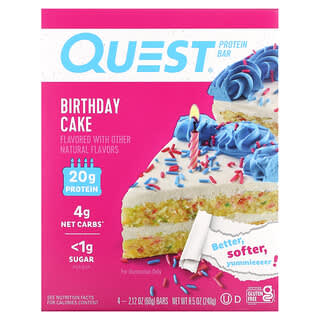 Quest Nutrition, Protein Bar, Birthday Cake, 4 Bars, 2.12 oz (60 g) Each