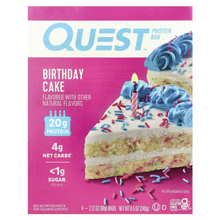 Quest Nutrition, Protein Bar, Birthday Cake, 4 Bars, 2.12 oz (60 g) Each