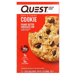 Quest Nutrition, протеиновое печенье, арахисовая паста и шоколадная крошка, 12 упаковок по 58 г (2,04 унции)
