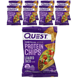 Quest Nutrition, Chips de protéines de style tortilla, Tacos chargés, 8 sachets, 32 g chacun