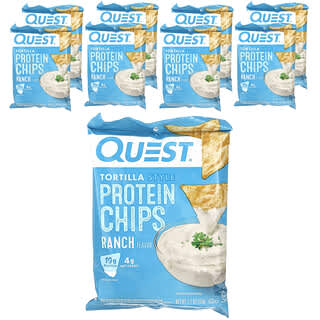 Quest Nutrition, Chips de protéines de style tortilla, Ranch, 8 sacs, 32 g chacun