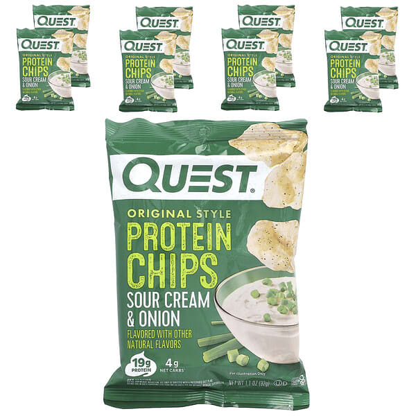 Quest Nutrition Original Style Protein Chips, Sour Cream & Onion, 8 Bags, 1.1 oz (32 g) Each