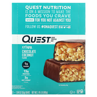 Quest Nutrition, Hero Protein Bar, Crispy Chocolate Coconut, 12 Bars, 1.94 oz (55 g) Each