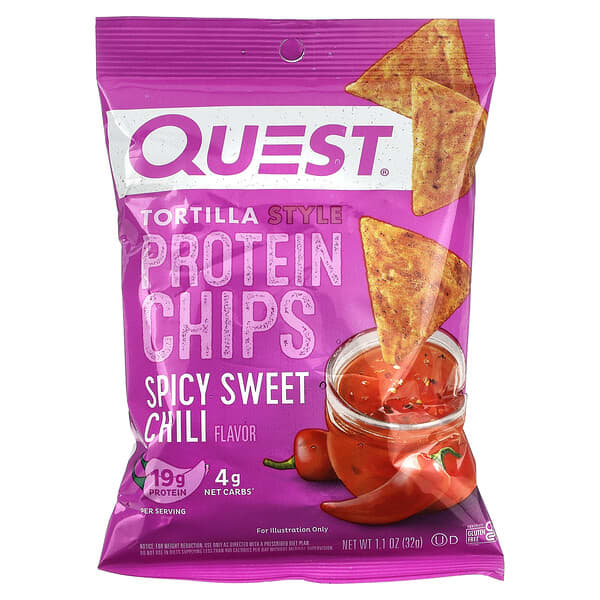 Quest Nutrition, Протеиновые чипсы по типу тортильи, острый сладкий перец чили, 8 пакетиков по 32 г (1,1 унции)