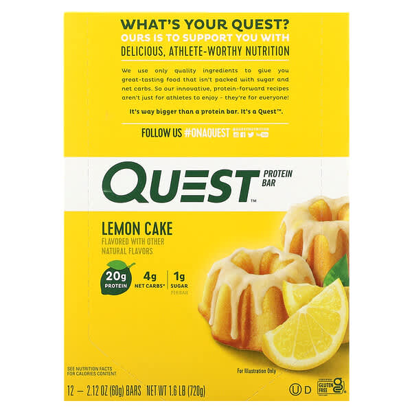 Quest Nutrition, Protein Bar, Lemon Cake, 12 Bars, 2.12 oz (60 g) Each
