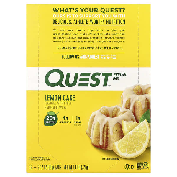 Quest Nutrition Protein Bar, Lemon Cake, 12 Bars, 2.12 oz (60 g) Each