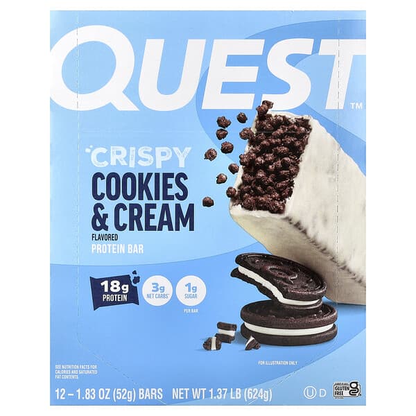 Quest Nutrition, Hero Protein Bar, Crispy Cookies & Cream, 12 Bars, 1.83 oz (52 g) Each