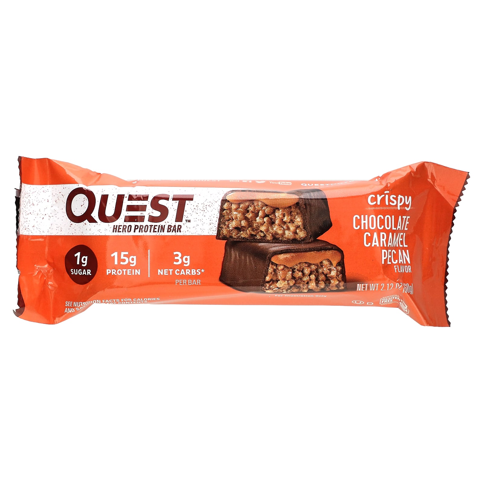 Quest Nutrition, Hero Protein Bar, Crispy Chocolate Caramel Pecan, 12 ...