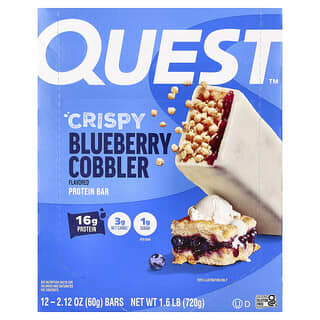 Quest Nutrition, Barrita proteica para héroes, Pastel de arándanos azules crujiente, 12 barritas, 60 g (2,12 oz) cada una