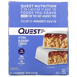 Quest Nutrition, Barrita proteica Hero, Zapatero crujiente de arándanos azules, 12 barritas, 60 g (2,12 oz)