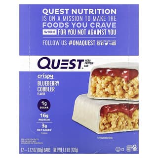 Quest Nutrition, протеиновый батончик, хрустящий пирог с голубикой, 12 батончиков по 60 г (2,12 унции)