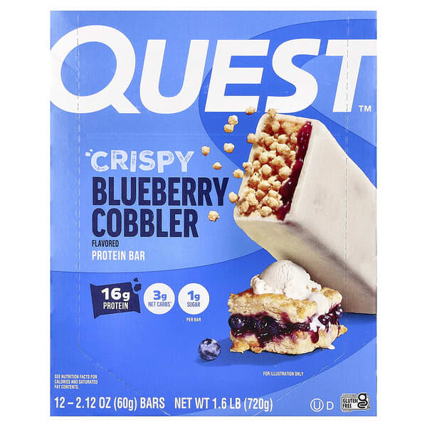 Quest Nutrition, 히어로 프로틴바, 크리스피 블루베리 코블러 맛, 바 12개, 60g(2.12oz)